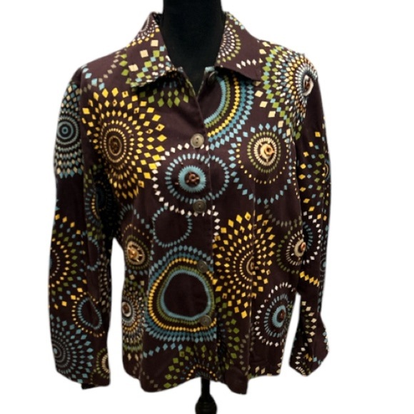 Bamboo Traders Jacket, Dark Purple Artsy Boho‎ Chic Ornate Pattern, Size L. - Picture 1 of 5